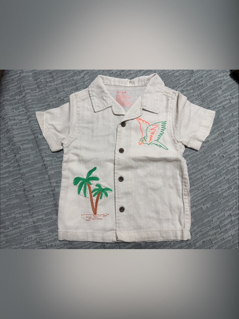 Cat & Jack Cream Button-Down Shirt with Palm & Parrot Embroidery